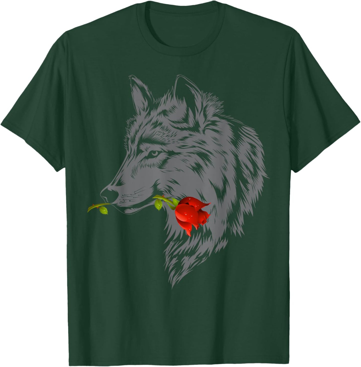 Wolf Rose | Cute Valentine Gray Wolf Gift T-Shirt - T-Shirt | Forest