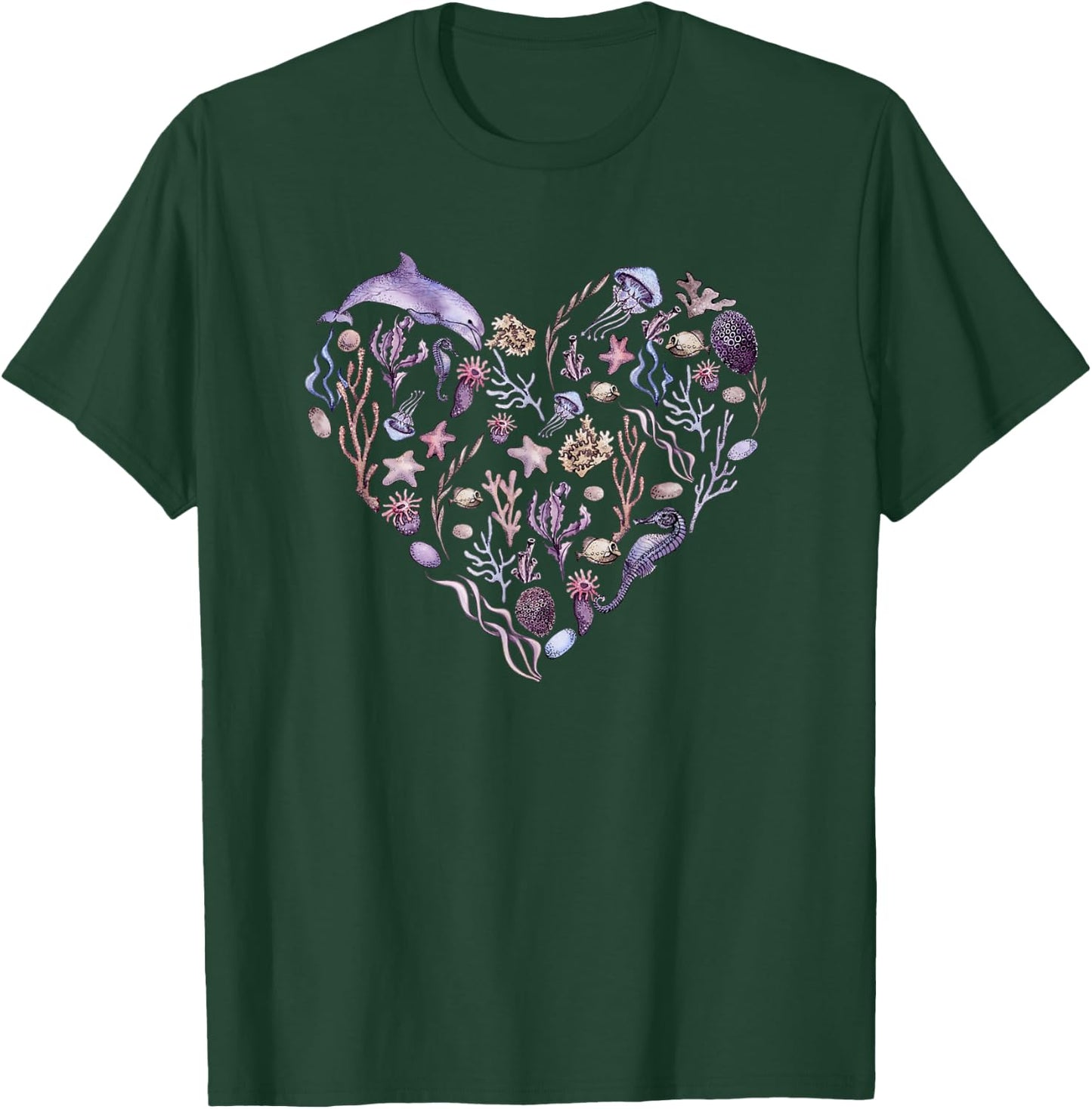 Under The Sea Life, Heart Design Ocean Animals, Plants Art T-Shirt - T-Shirt | Forest