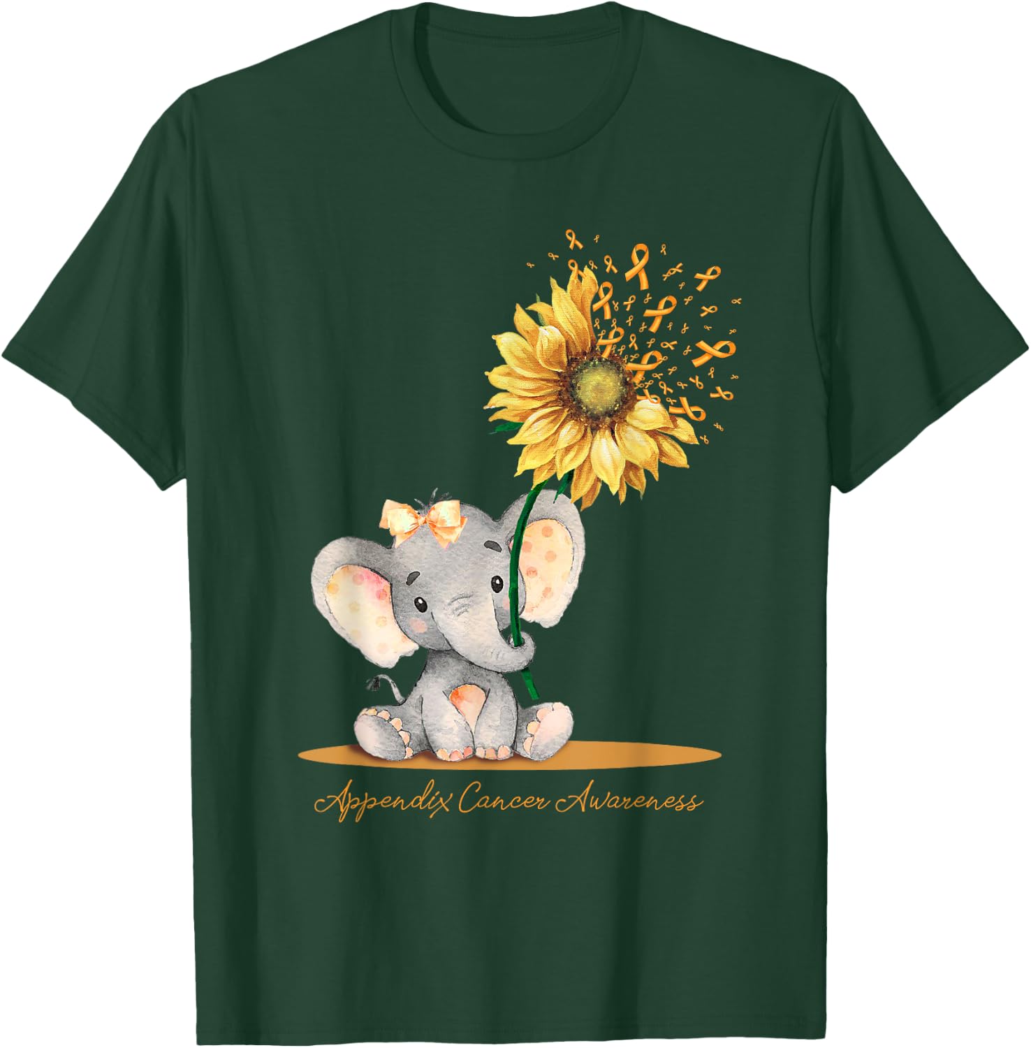 APPENDIX CANCER AWARENESS Cute Elephant Sunflower Orange T-Shirt - T-Shirt | Forest