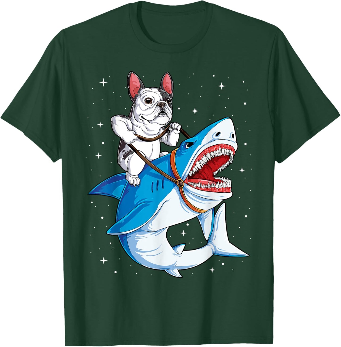 French Bulldog Riding Shark Jawsome Dog Lover Gifts Galaxy Men Women T-Shirt - T-Shirt | Forest