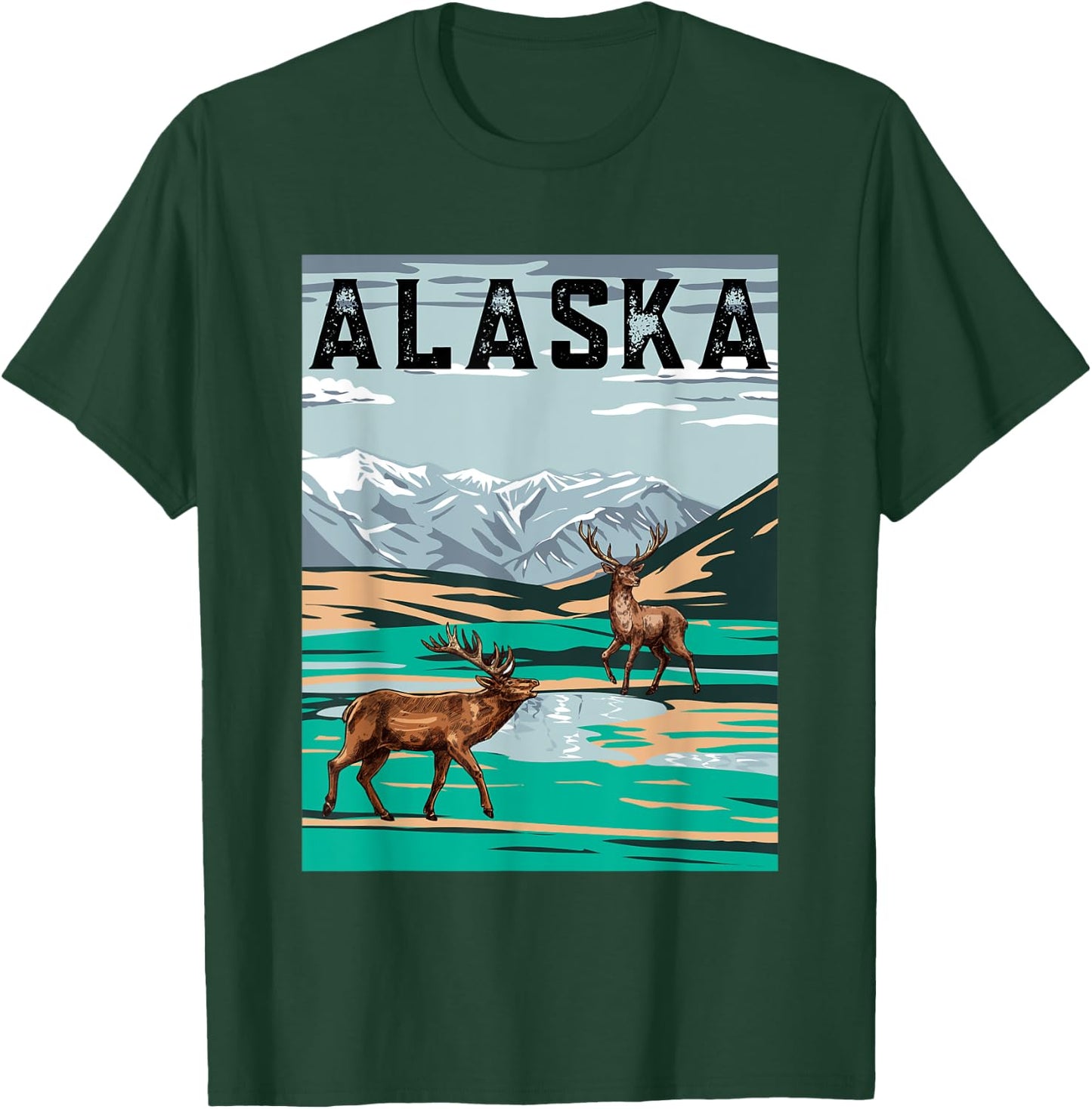 Vintage Alaska Hunting Deer design Men Women Boy Girl Kids T-Shirt - T-Shirt | Forest