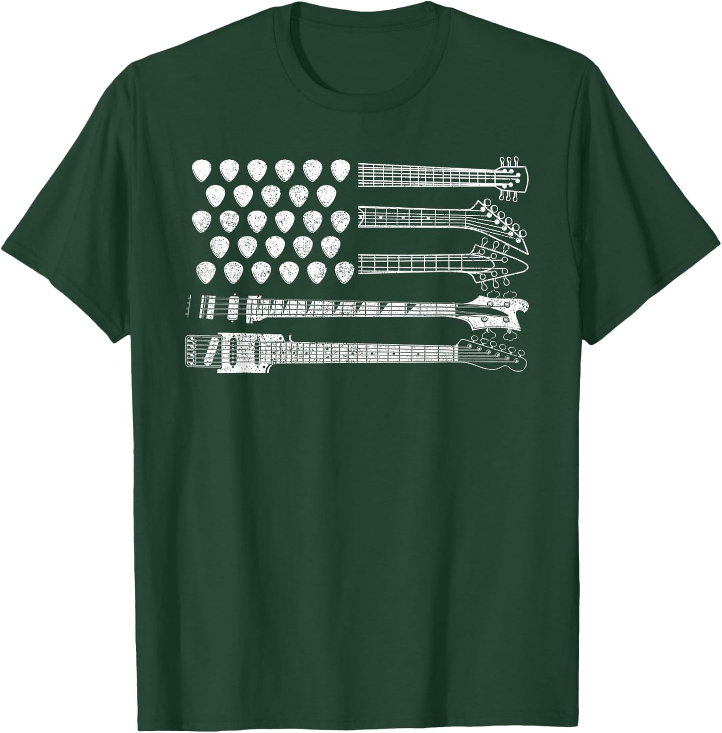 Lets Rock Rock n Roll Guitar Retro USA Flag T-Shirt - T-Shirt | Forest