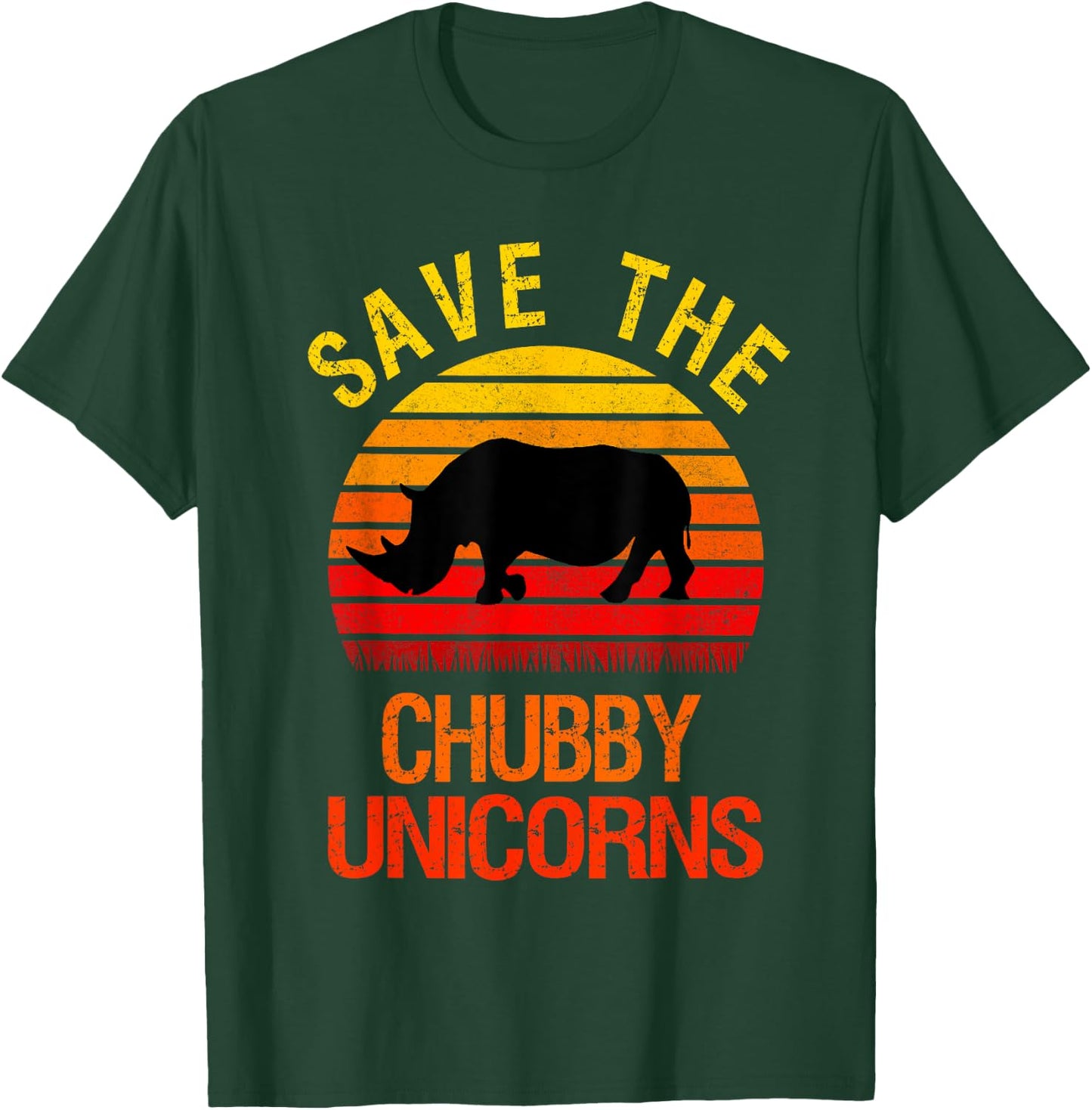 Save The Chubby Unicorns Retro Style Rhino T-Shirt - T-Shirt | Forest