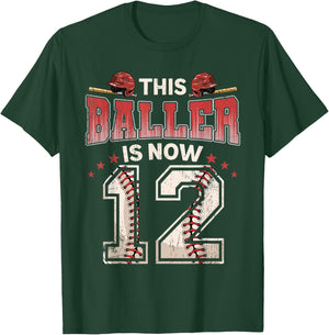 12th Birthday Baseball Boy 12 Year Old Baseball Player Kids T-Shirt - T-Shirt | Forest