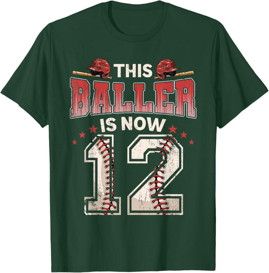 12th Birthday Baseball Boy 12 Year Old Baseball Player Kids T-Shirt - T-Shirt | Forest
