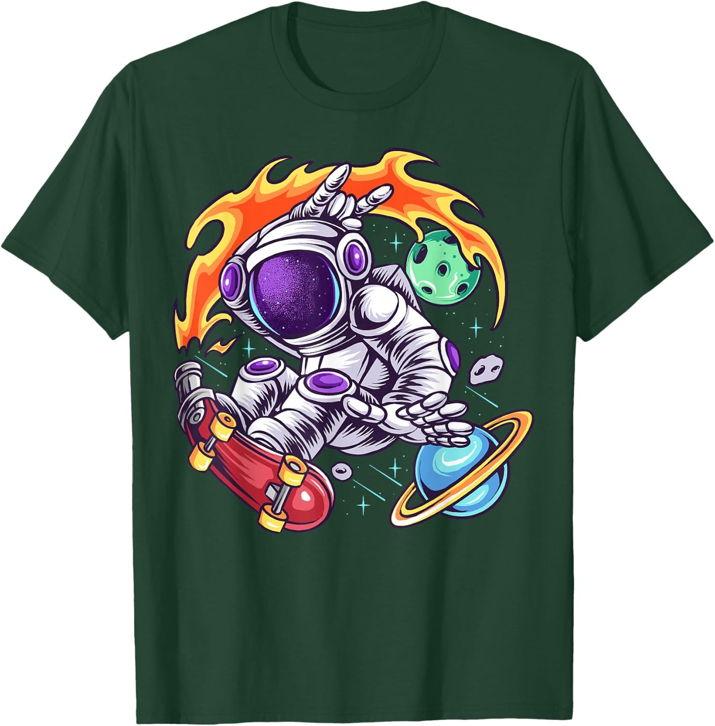 Astronaut Rides Skateboard In Space T-Shirt - T-Shirt | Forest