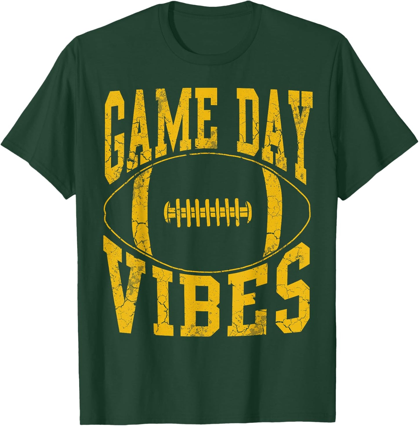 Game Day Vibes Yellow Football Vintage Distressed Graphic T-Shirt - T-Shirt | Forest