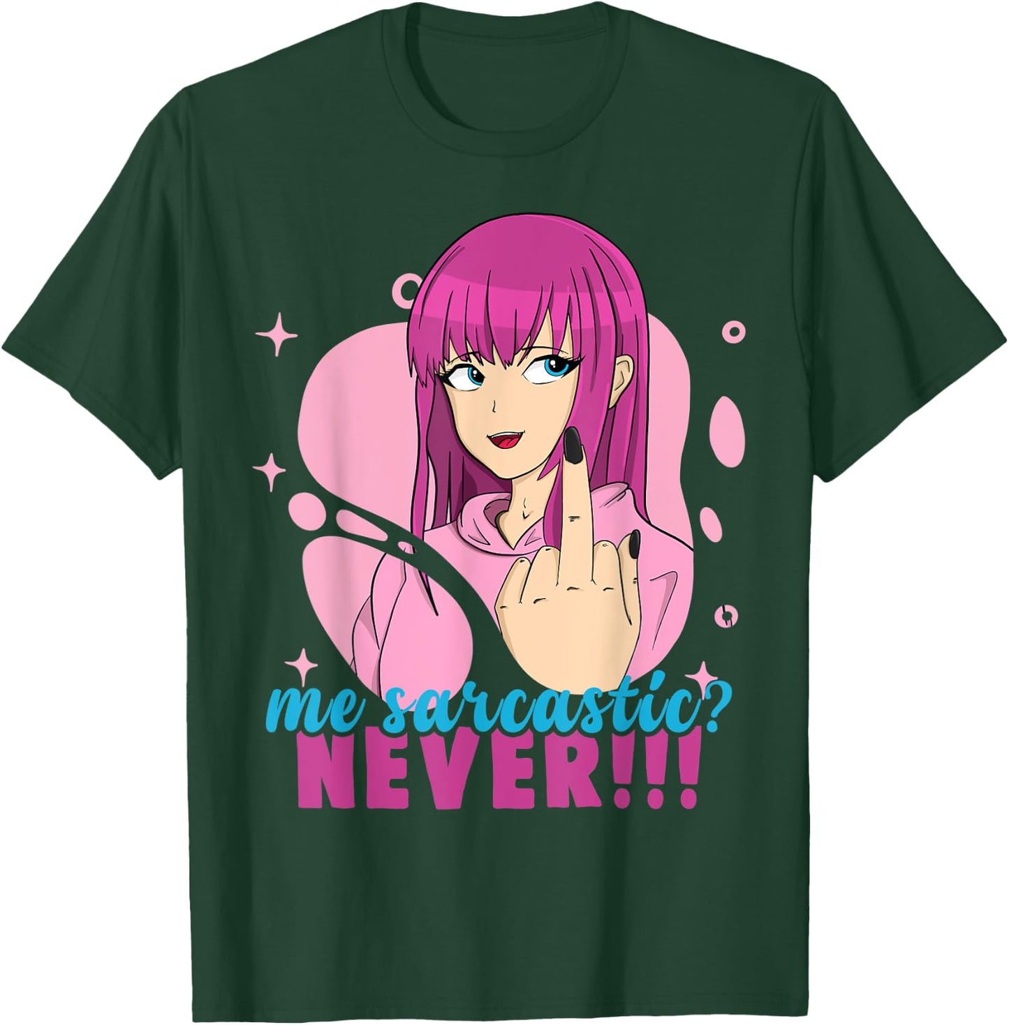 Me Sarcastic? Never! Pastel Goth Anime Girl Flipping Off T-Shirt - T-Shirt | Forest