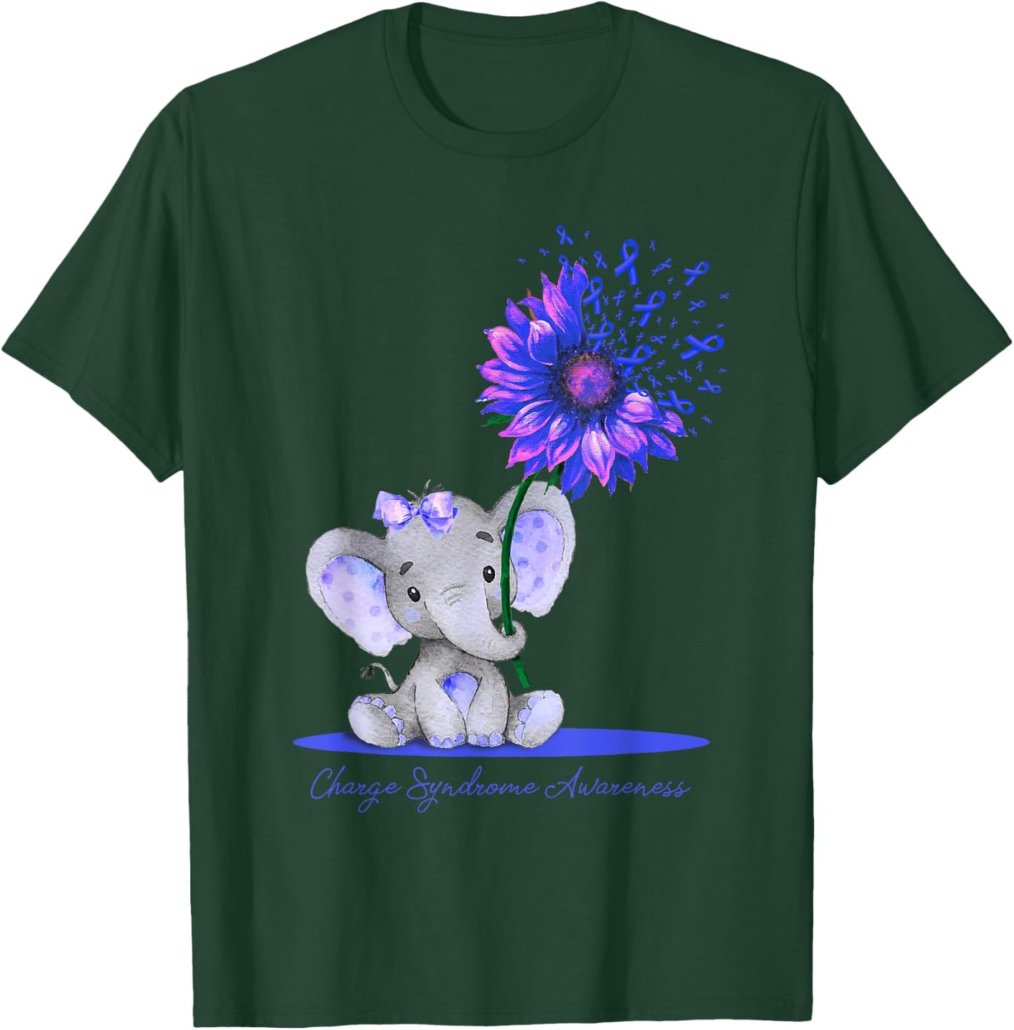 CHARGE SYNDROME AWARENESS Cute Elephant Sunflower Blue T-Shirt - T-Shirt | Forest