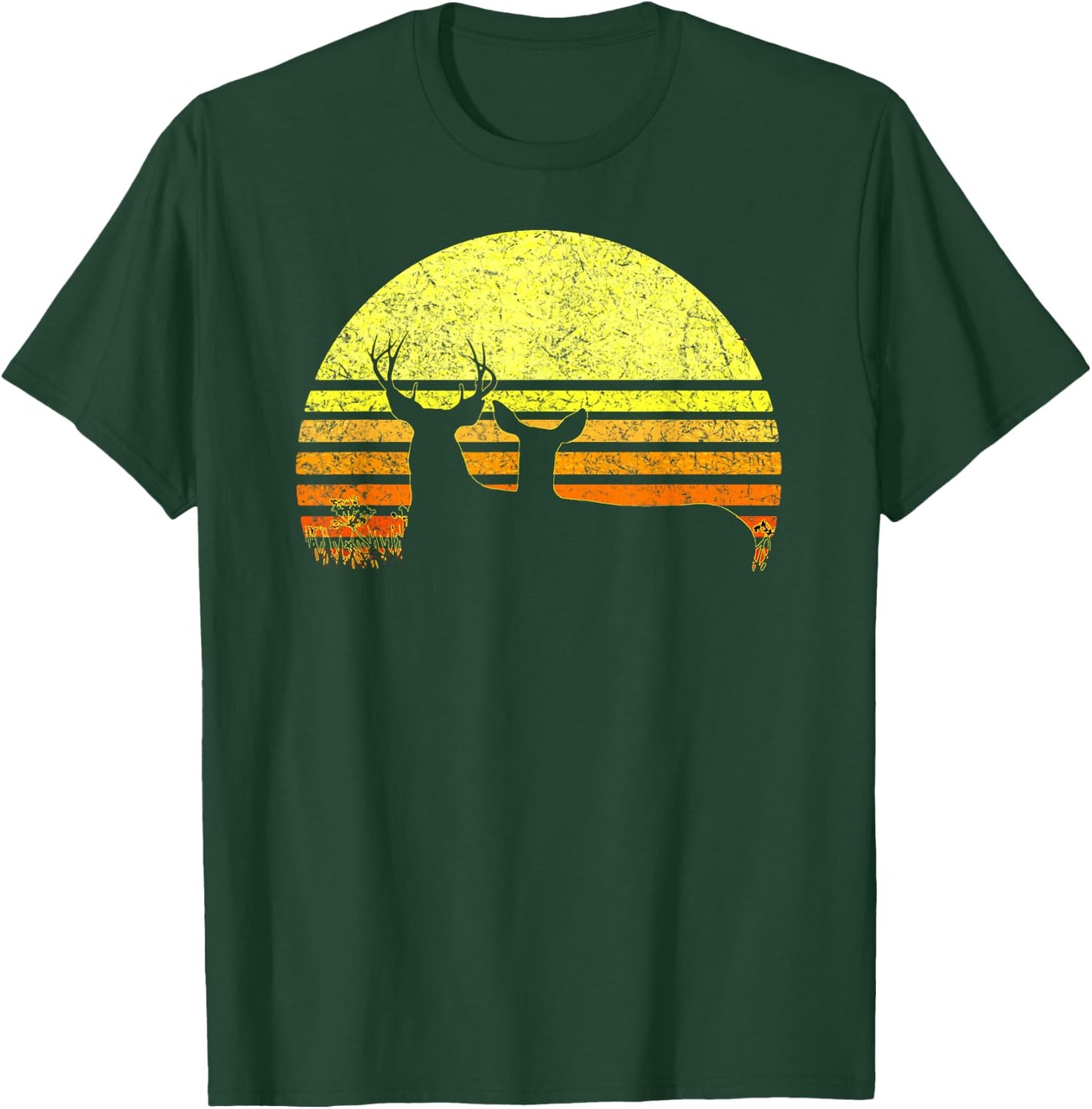 Buck Mule Deer Hunting Dad Vintage Retro Sun Bow Hunter Gift T-Shirt - T-Shirt | Forest