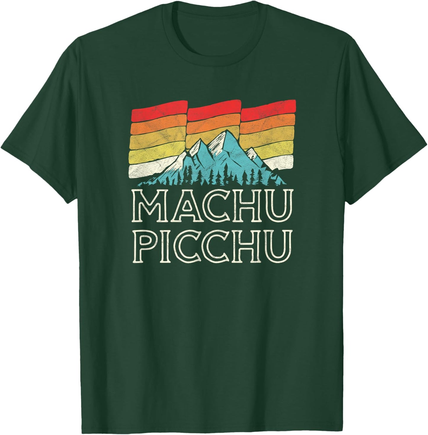 Retro Macchu Picchu Mountain - Vintage 80s Sunset T-Shirt - T-Shirt | Forest