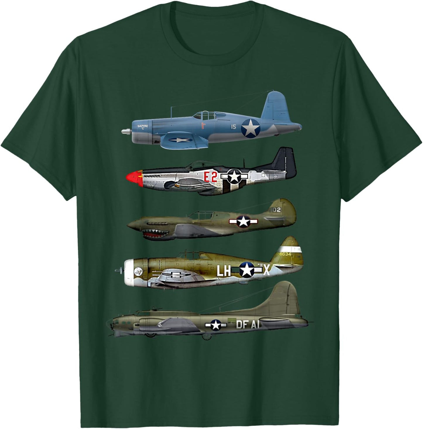WW2 Warplane B-17 P51 Mustang F4U Corsair P40 Warhawk Gift T-Shirt - T-Shirt | Forest