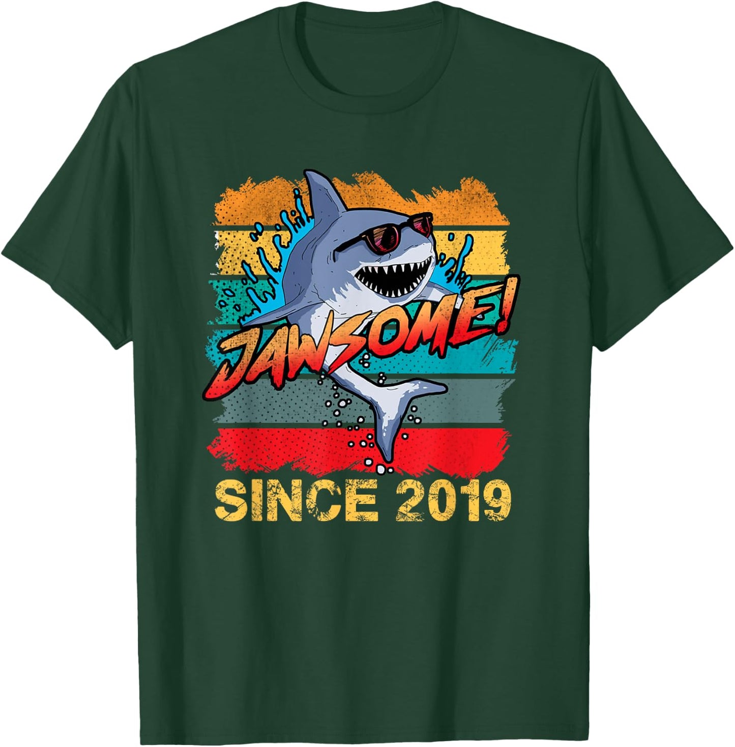 Kids Retro 3rd Birthday Shark 3 Year Old Jawsome Since 2019 T-Shirt - T-Shirt | Forest