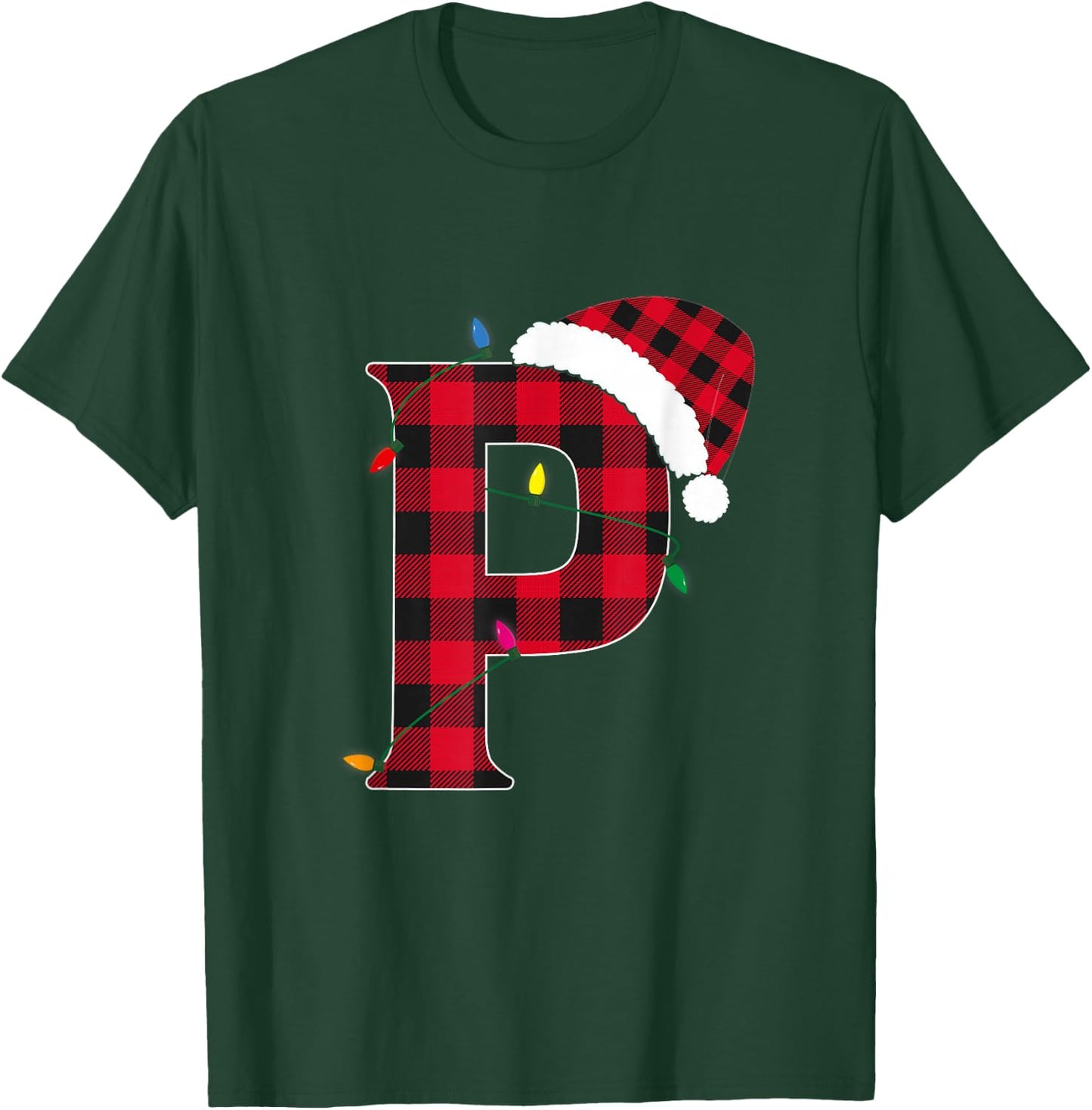 Awesome Letter P Initial Name Buffalo Plaid Christmas T-Shirt - T-Shirt | Forest
