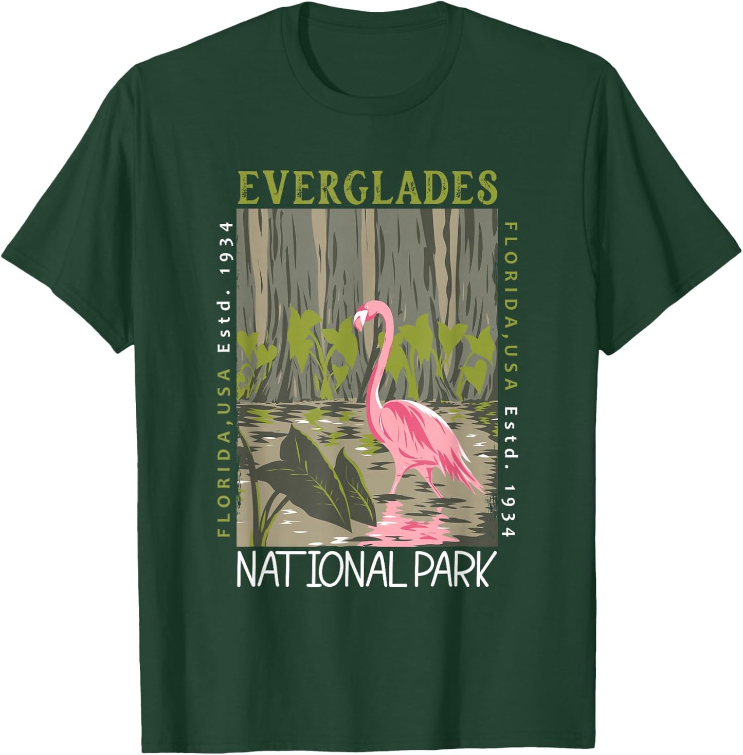 Everglades National Park Florida Flamingo Distressed Vintage T-Shirt - T-Shirt | Forest