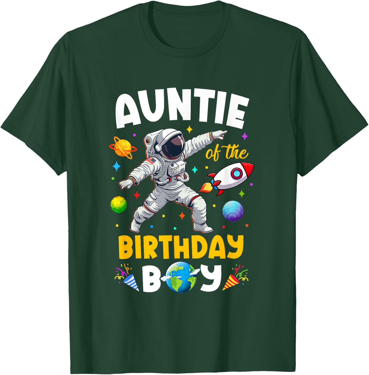 Auntie Of The Birthday Boy Astronaut Outer Space Birthday T-Shirt - T-Shirt | Forest