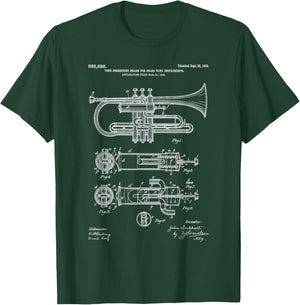 Trumpet Blueprint Vintage Patent Instrument Trumpet Player T-Shirt - T-Shirt | Forest