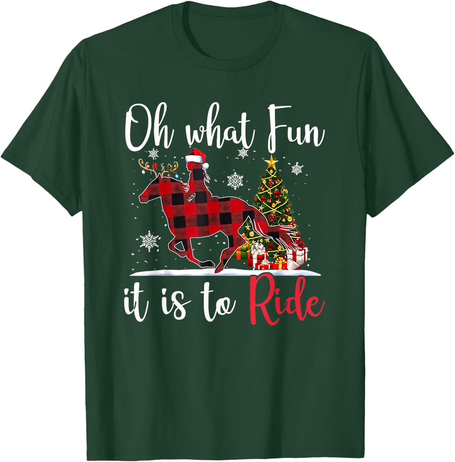 Oh What Fun It Is To Ride - Cowgirl With Horses Christmas T-Shirt - T-Shirt | Forest