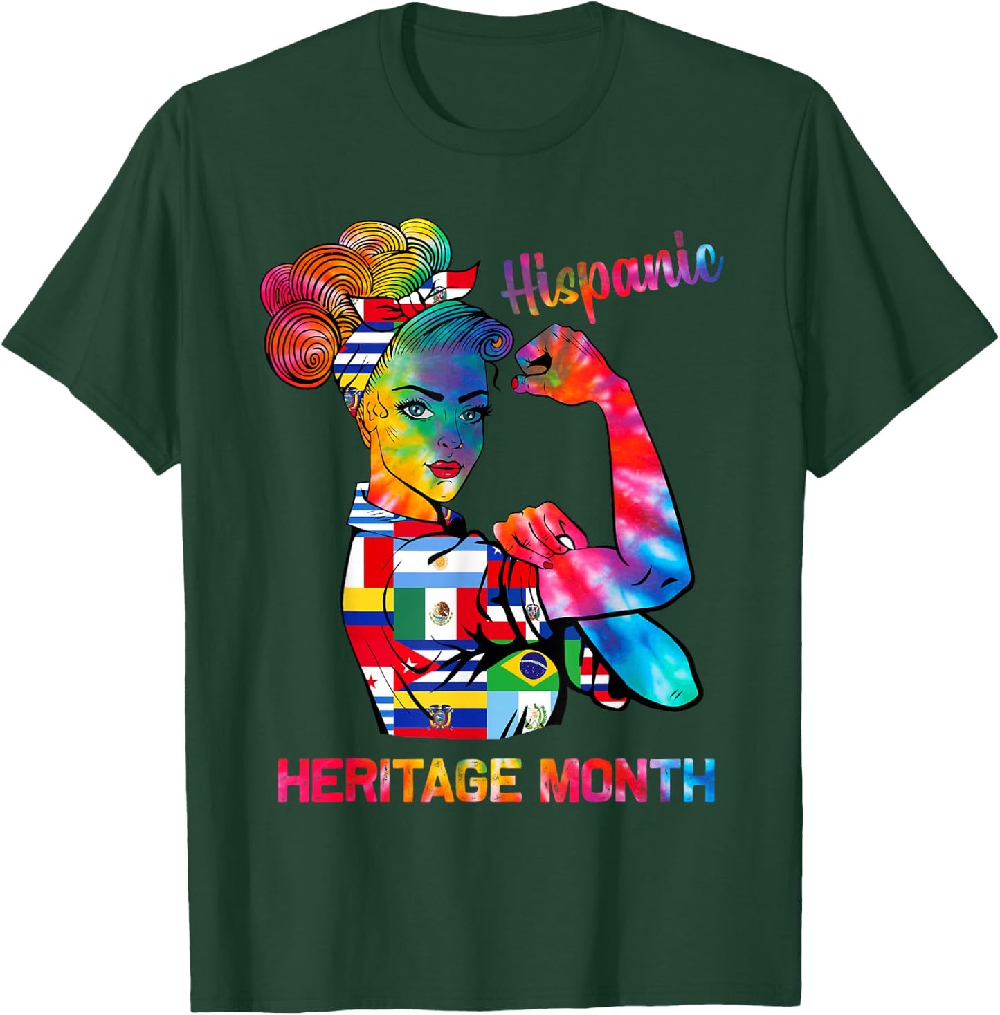 Women National Hispanic Heritage Month Hispanic All Flag T-Shirt - T-Shirt | Forest