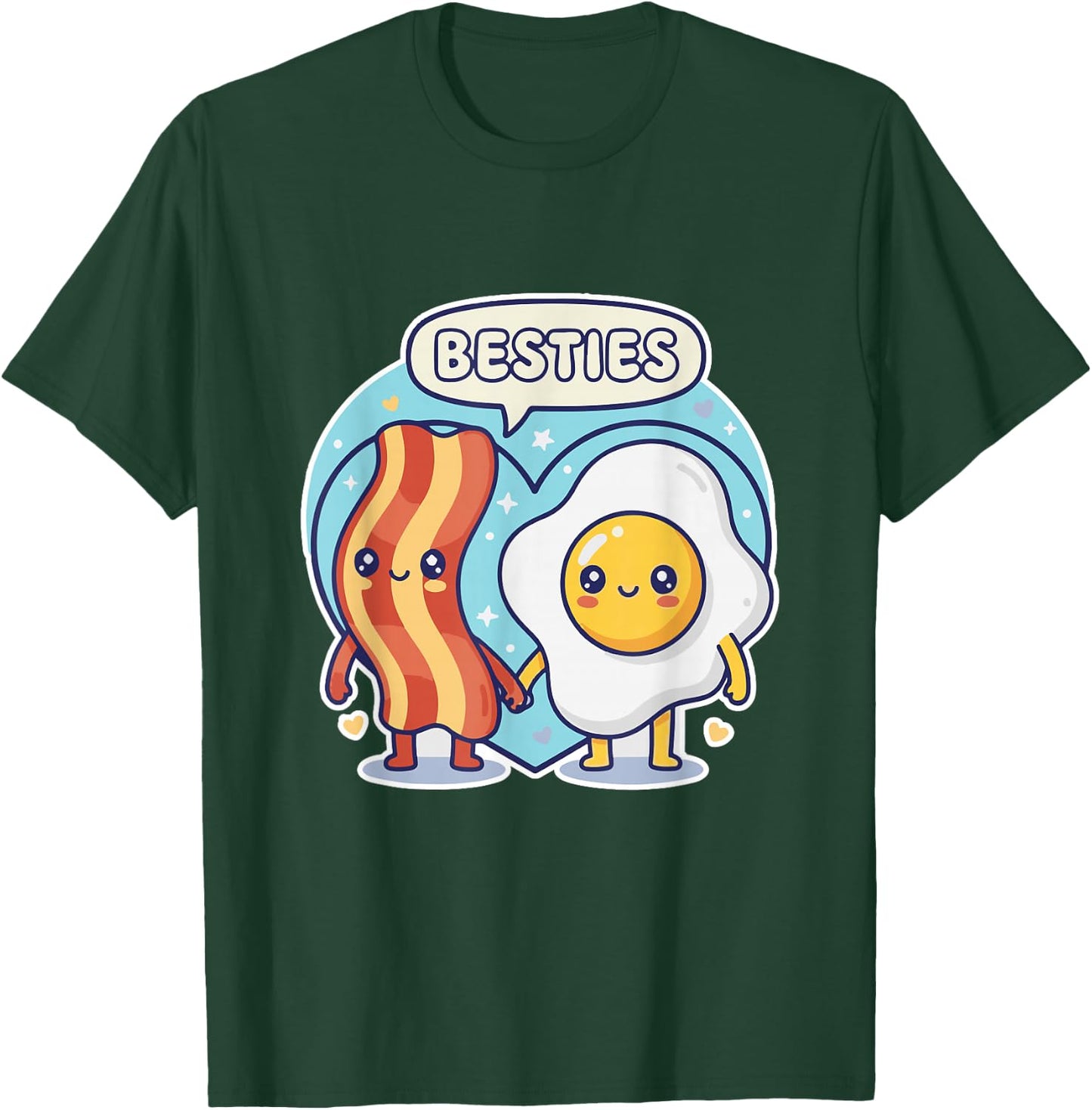 Cute Kawai Bacon Egg Breakfast Besties BFF Friends Couples T-Shirt - T-Shirt | Forest