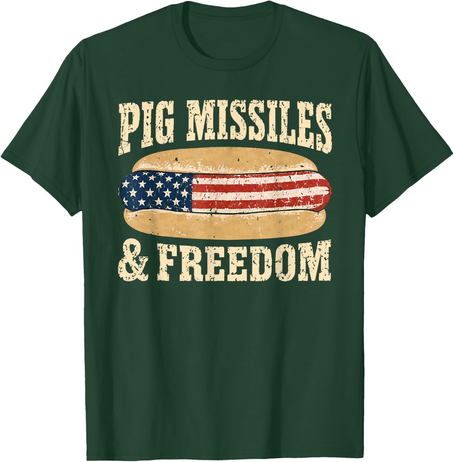 Pig Missiles and Freedom Patriotic Hot Dog Food 4th of July T-Shirt - T-Shirt | Forest