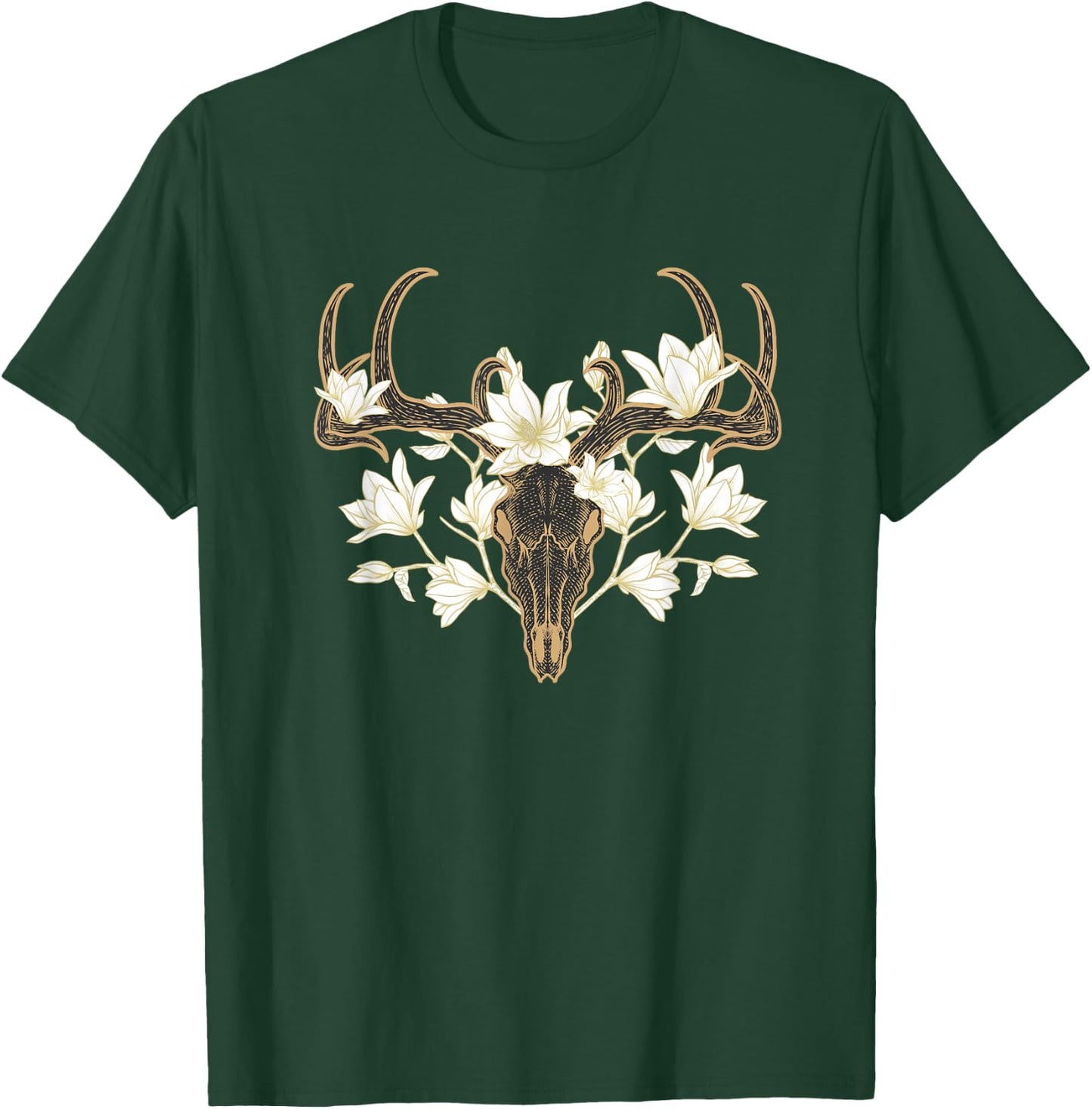 Flowered Deer Skull Howard Marsh T-Shirt - T-Shirt | Forest