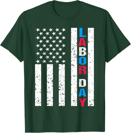 Labor Day Flag Labor Day Shirt American Flag Men Women Kids T-Shirt - T-Shirt | Forest