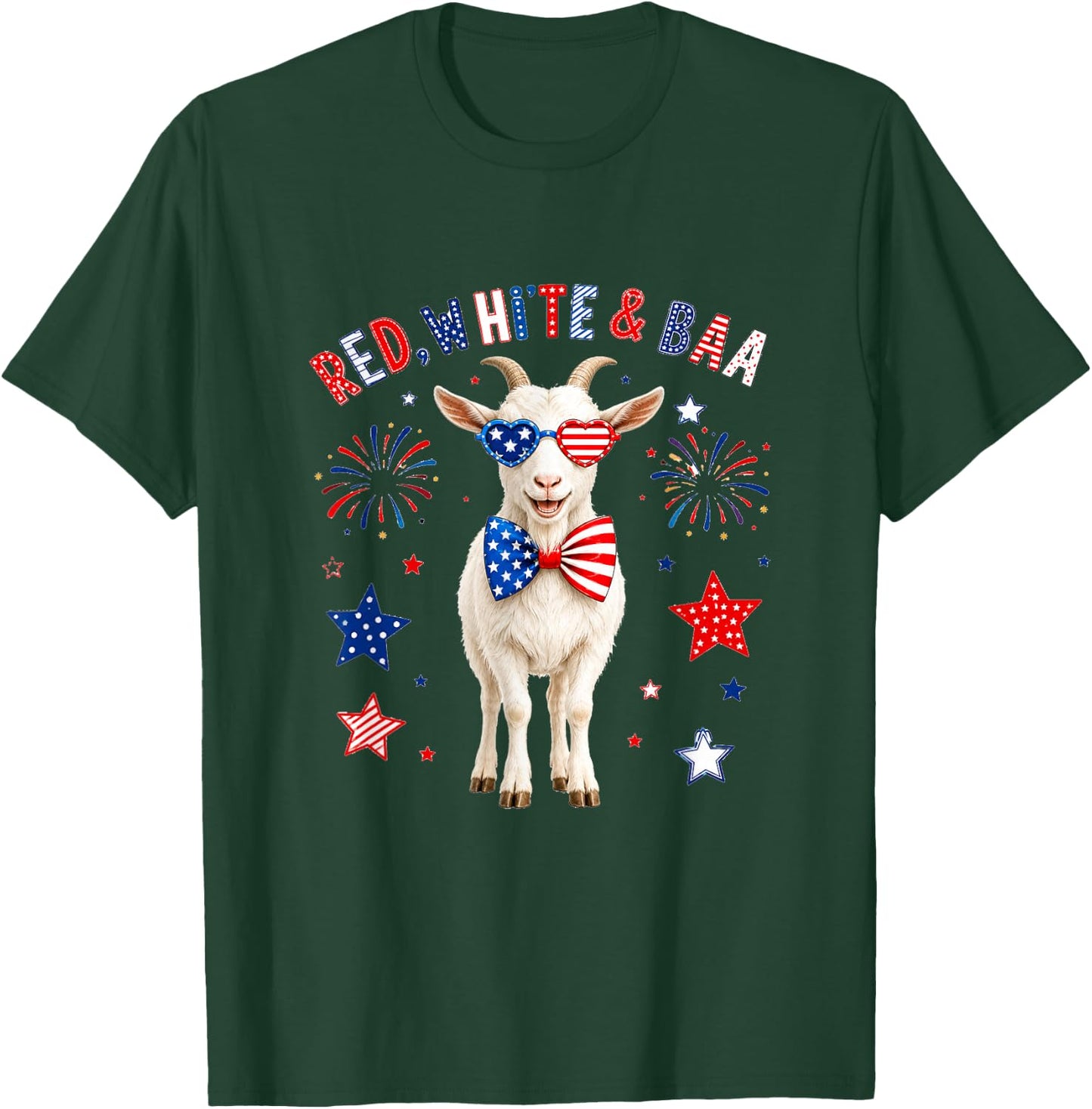 Red White and Goat Sound 4th of July US Flag Funny Farmer T-Shirt - T-Shirt | Forest