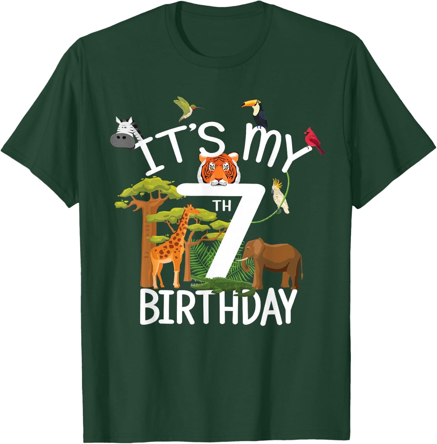 It's My 7th Birthday Boy Zoo Theme 7 Years Old Animal Party T-Shirt - T-Shirt | Forest