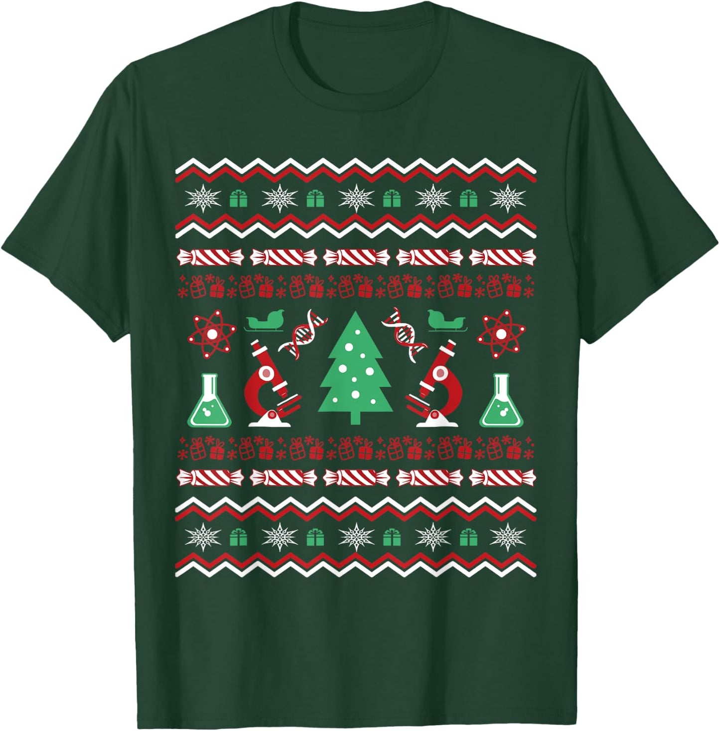 Science Laboratory Ugly Christmas Sweater - DNA Microbiology T-Shirt - T-Shirt | Forest