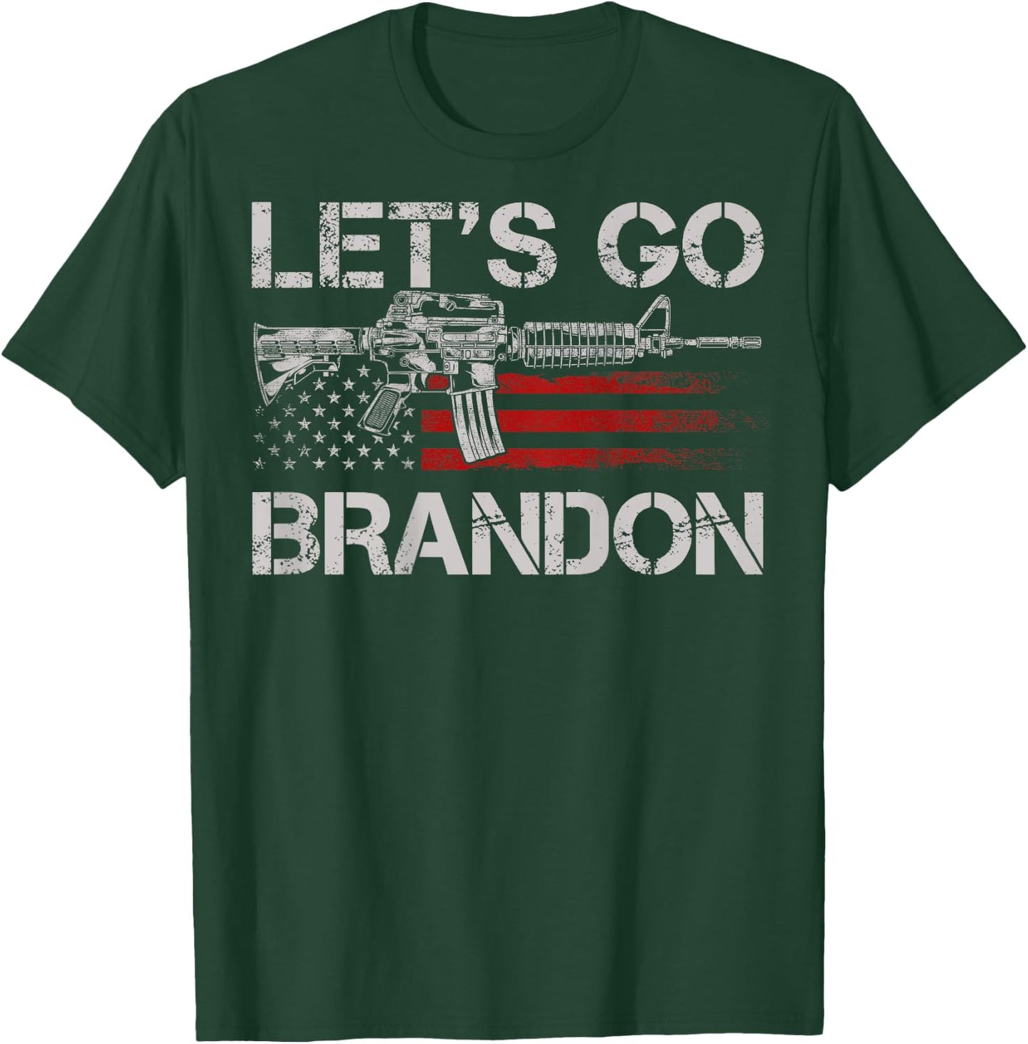 Gun American Flag Patriots Let's Go Brandon (on back) Women Men T-Shirt - T-Shirt | Forest