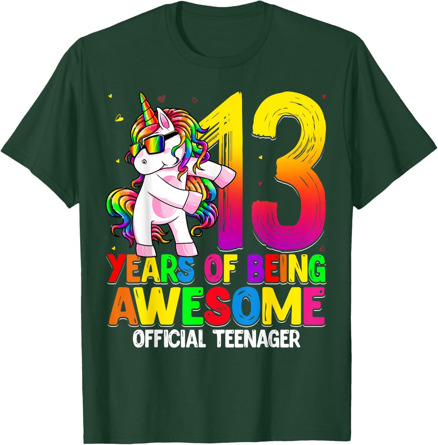 Official Teenager 13th Birthday Unicorn Flossing 13th Bday T-Shirt - T-Shirt | Forest