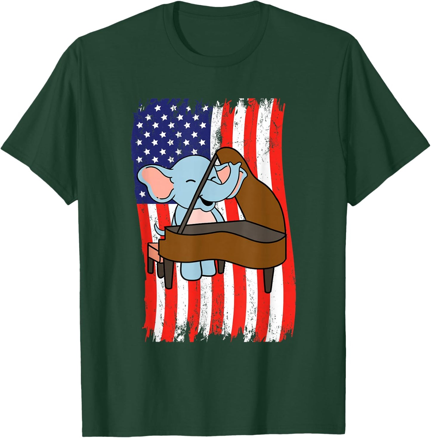 American Flag Elephant Playing Piano T-Shirt - T-Shirt | Forest