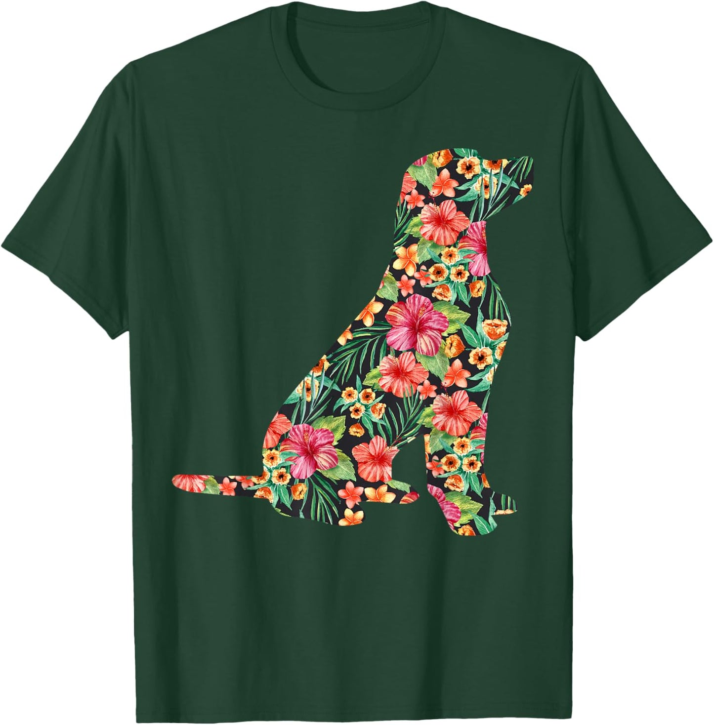 Labrador Flower Funny Dog Silhouette Floral Gifts Women Men T-Shirt - T-Shirt | Forest