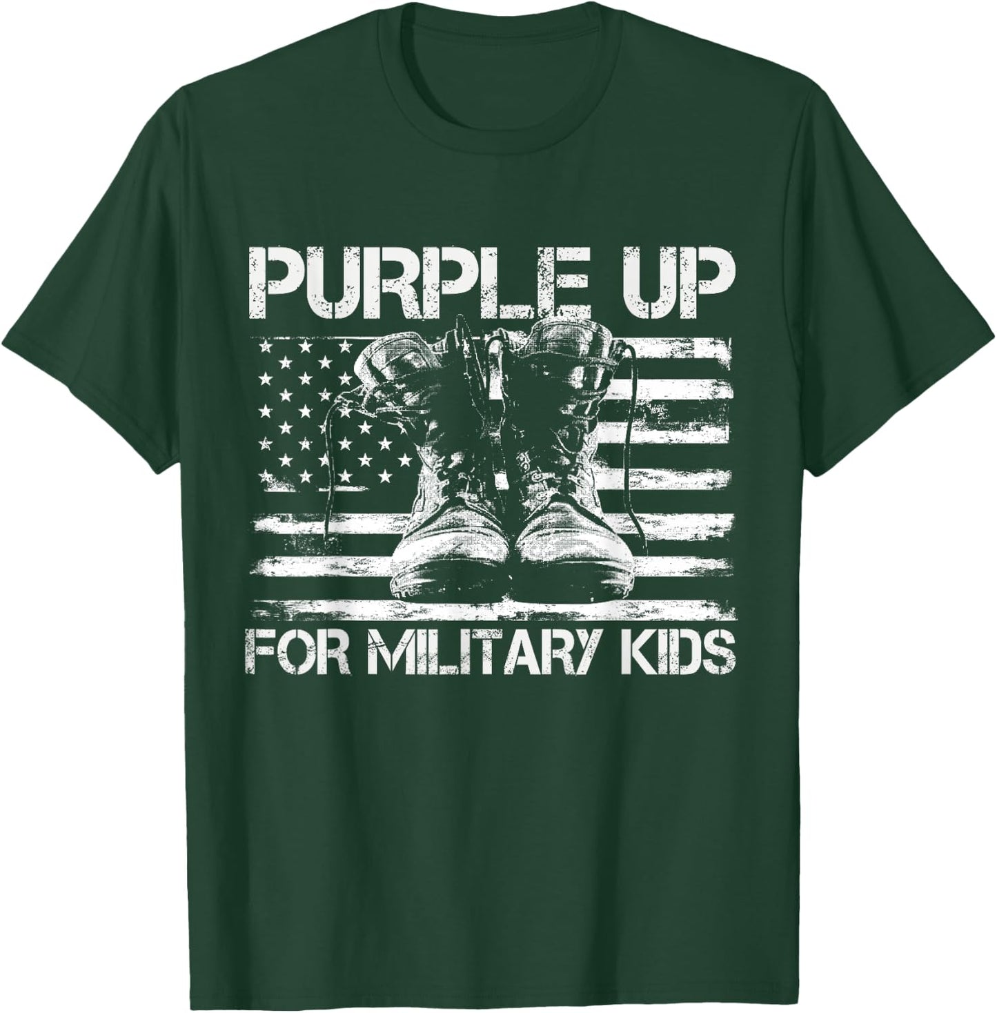 Purple up for Military Kids USA American Flag Military Boots T-Shirt - T-Shirt | Forest