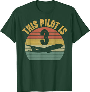 Toddler 3 Year Old Airplane Pilot 3rd Birthday Aviation T-Shirt - T-Shirt | Forest