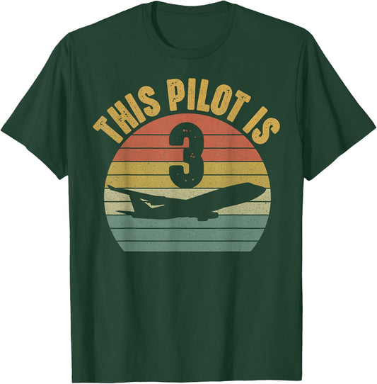 Toddler 3 Year Old Airplane Pilot 3rd Birthday Aviation T-Shirt - T-Shirt | Forest