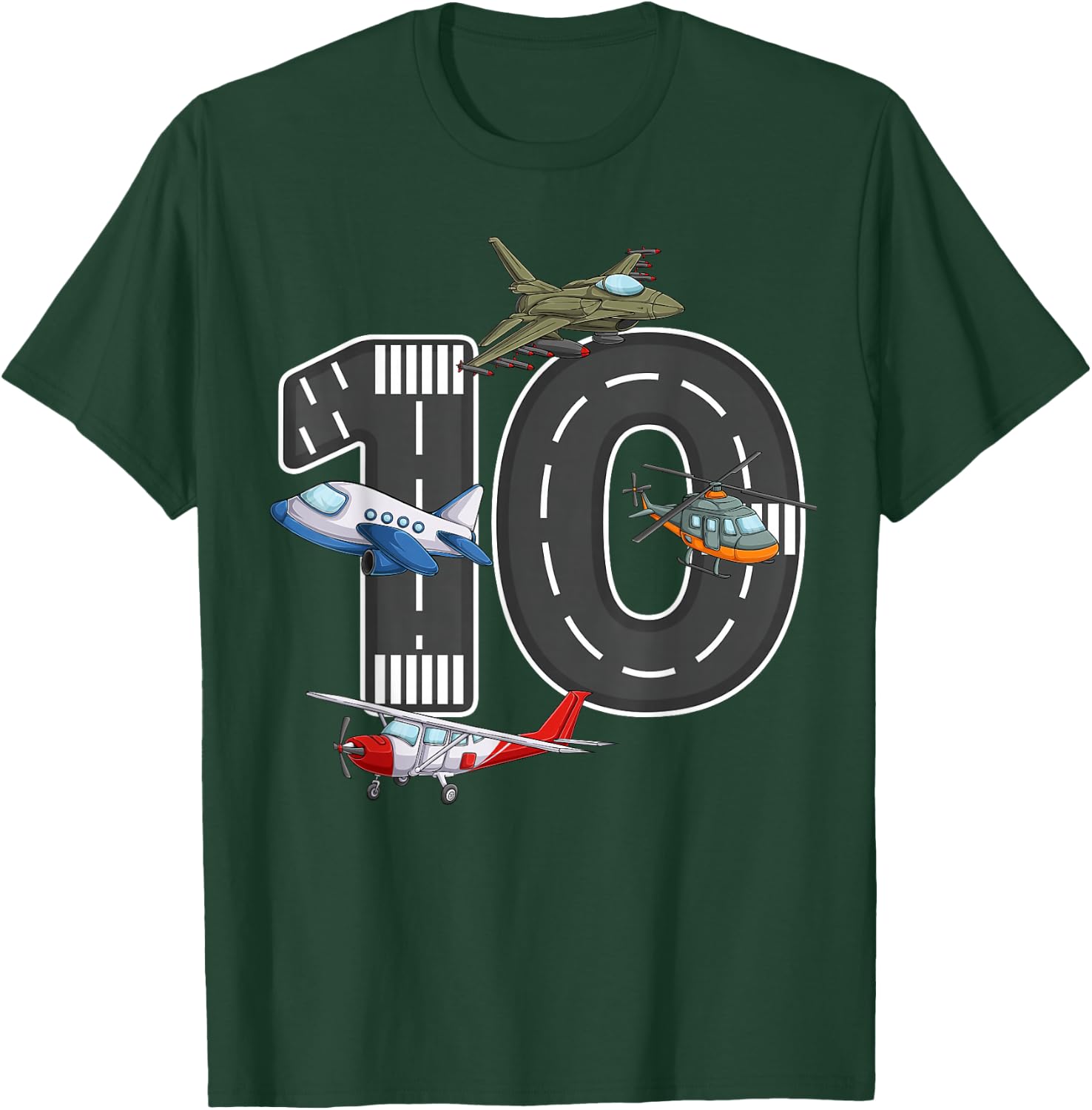 Little Pilot 10th Birthday Party 10 Ten Year Old Airplane T-Shirt - T-Shirt | Forest