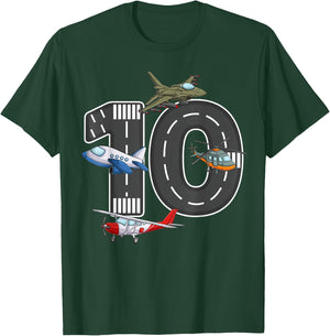 Little Pilot 10th Birthday Party 10 Ten Year Old Airplane T-Shirt - T-Shirt | Forest