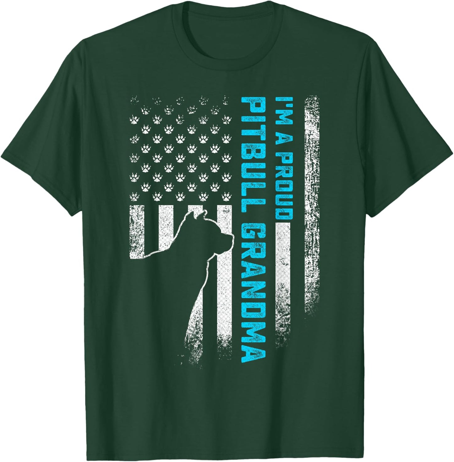 Vintage American Flag I'm A Proud Pitbull Grandma Pittie Dog T-Shirt - T-Shirt | Forest