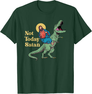 Not Today Satan Jesus Riding Dinosaur T Rex Funny Sarcastic T-Shirt - T-Shirt | Forest