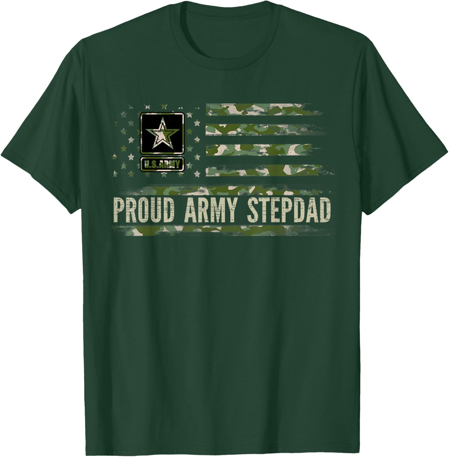 Vintage Proud Army Stepdad Camo American Flag Veteran Gift T-Shirt - T-Shirt | Forest