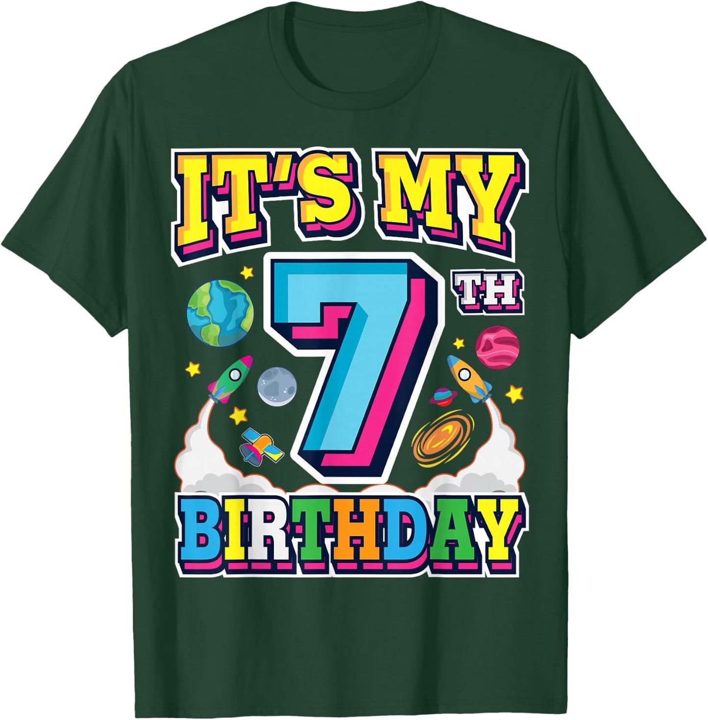 It's My 7th Birthday 7 Years Old Astronaut Space Theme T-Shirt - T-Shirt | Forest