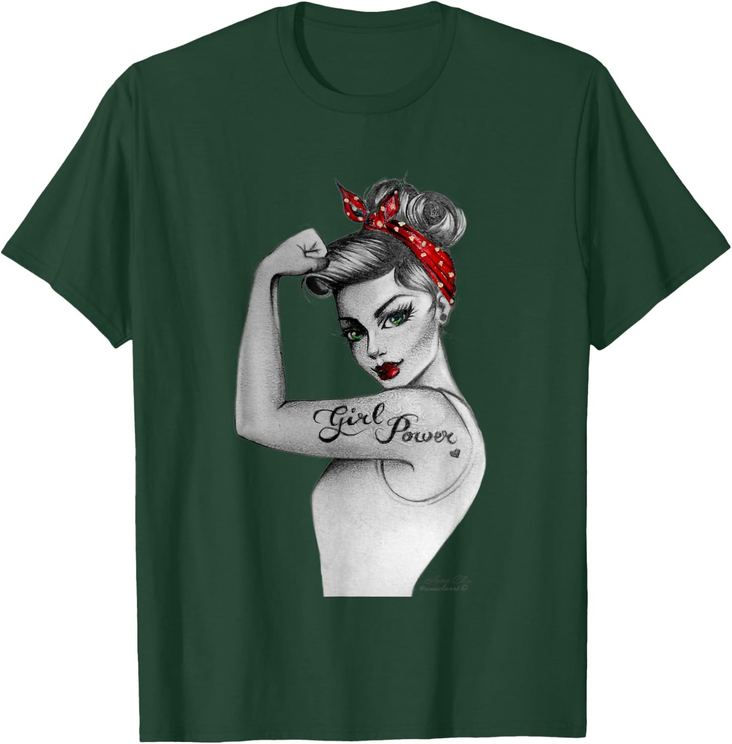 Girl Power Feminist Art Retro Rosie Riveter Style by AnneCha T-Shirt - T-Shirt | Forest
