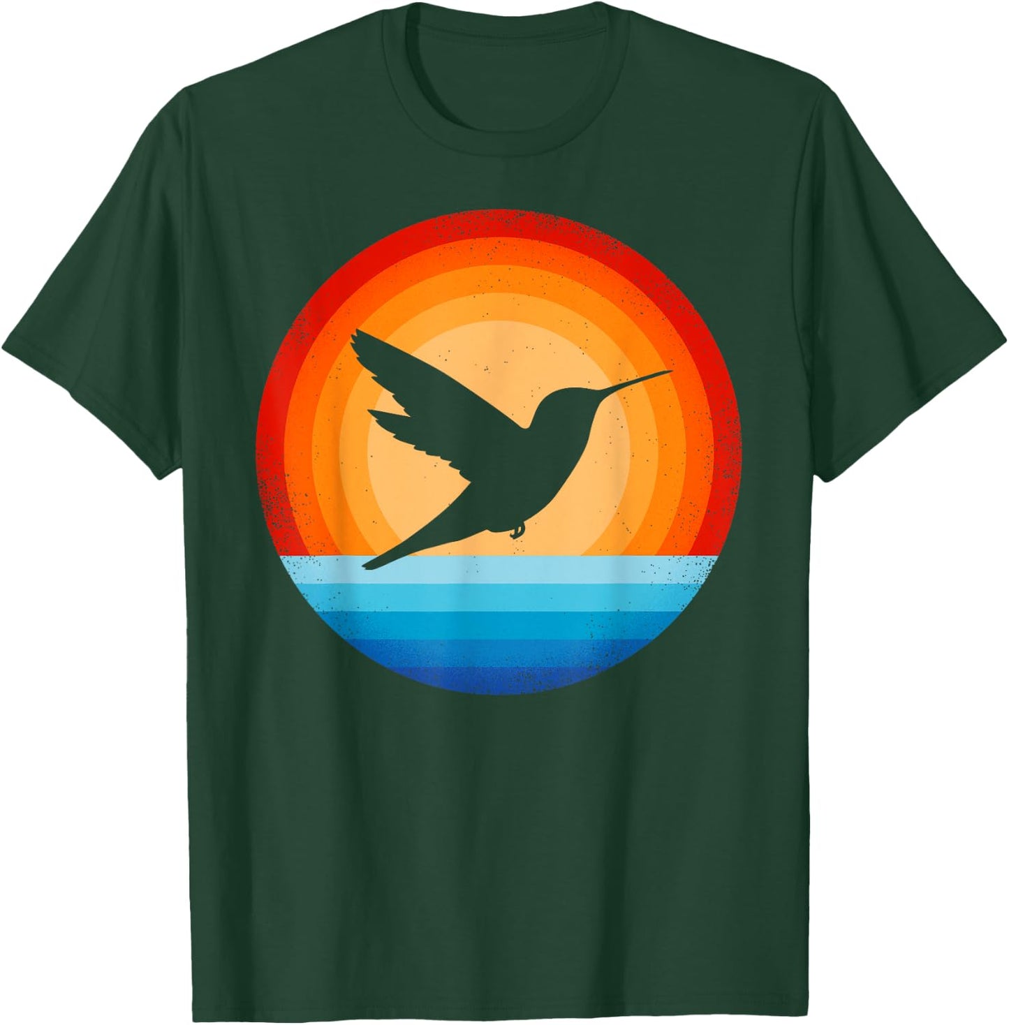 Hummingbird Retro Vintage 70s Sunset Bird Lovers Men Women T-Shirt - T-Shirt | Forest