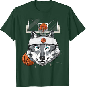 Wolf Basketball Player Coach Sport Basketball Lover Baller T-Shirt - T-Shirt | Forest