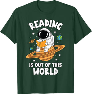 Reading is Out of This World Astronaut Space Book Lover T-Shirt - T-Shirt | Forest