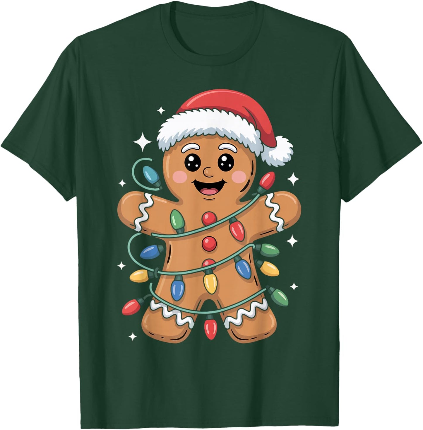 Gingerbread Man Tangled Christmas Lights T-Shirt - T-Shirt | Forest
