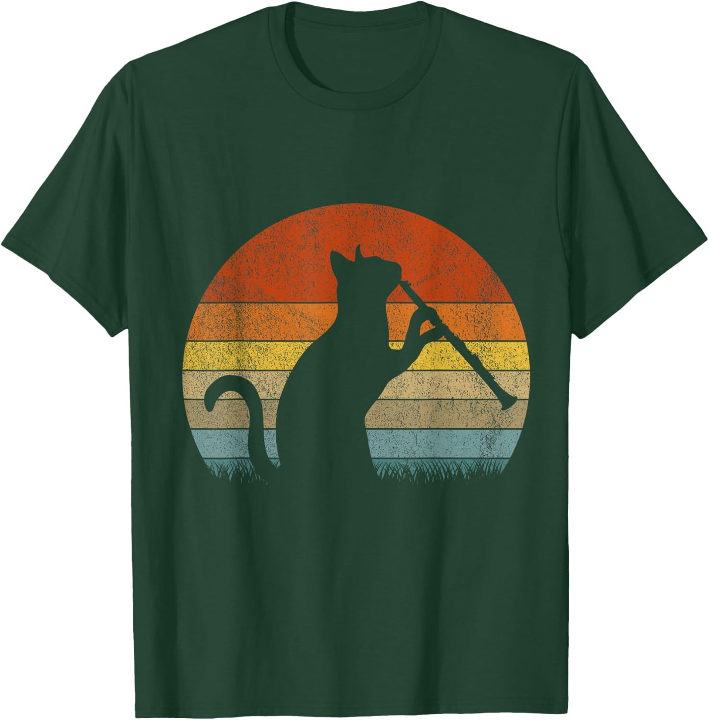 Funny Clarinet Cat Clarinet Player Musician Retro Vintage T-Shirt - T-Shirt | Forest