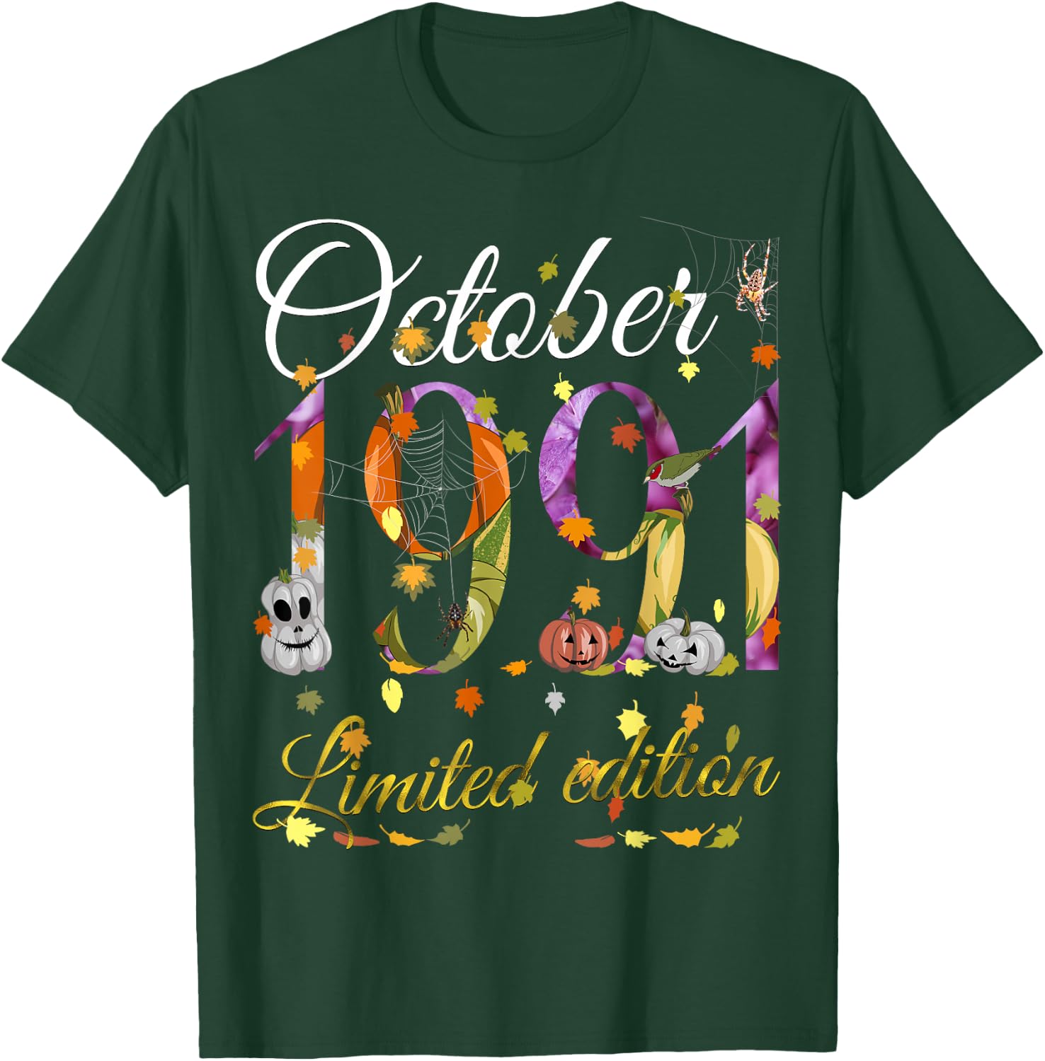 October 1991 34 Year Old Pumpkin Fall 34th Birthday Gift T-Shirt - T-Shirt | Forest